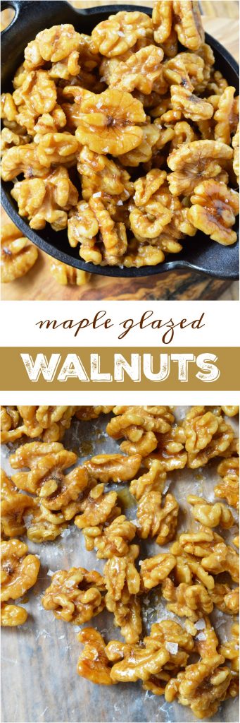 This Easy Maple Glazed Walnuts Recipe requires just 2 ingredients and couldn't get much more simple! These walnuts are lightly sweetened the natural way with pure maple syrup. Just bake, cool and enjoy alone, on salads or in a healthy Paleo snack mix! #paleorecipes #paleo