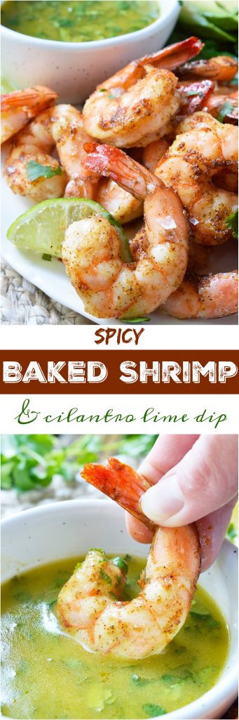 For punch in the face flavor, make these Cilantro Lime Spicy Baked Shrimp! This Whole30 compliant recipe starts with shrimp covered in spices, baked to perfection then served with a fresh cilantro lime dip. Perfect for a healthy lunch, dinner, appetizer or a snack! #whole30recipes #paleodiet #glutenfree #dairyfree #shrimprecipe