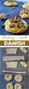 Do you want to make an amazing breakfast pastry without all the fuss? This Honey Nut Cream Cheese Danish Recipe is unbelievably simple. Use crescent rolls as a shortcut then fill with orange infused cream cheese, top with honeyed walnuts and pistachios. A cheese danish with flavors inspired by baklava!