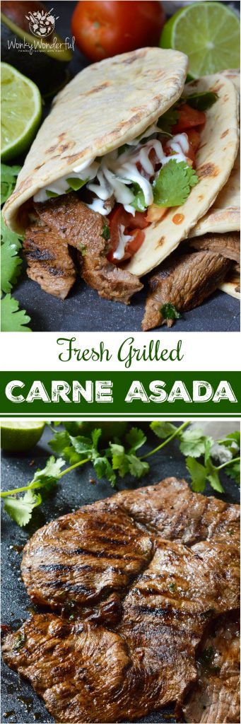 Nothing beats a great Carne Asada Recipe for the summertime grill season! This Carne Asada is made with thinly sliced round tip steak marinated in orange, lime, cilantro and garlic. Perfect for wraps, tacos, burrito bowls or any Mexican food dish you can think of!