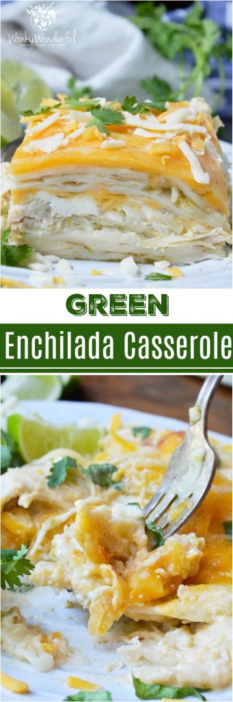green chicken enchilada casserole pinnable image with title text