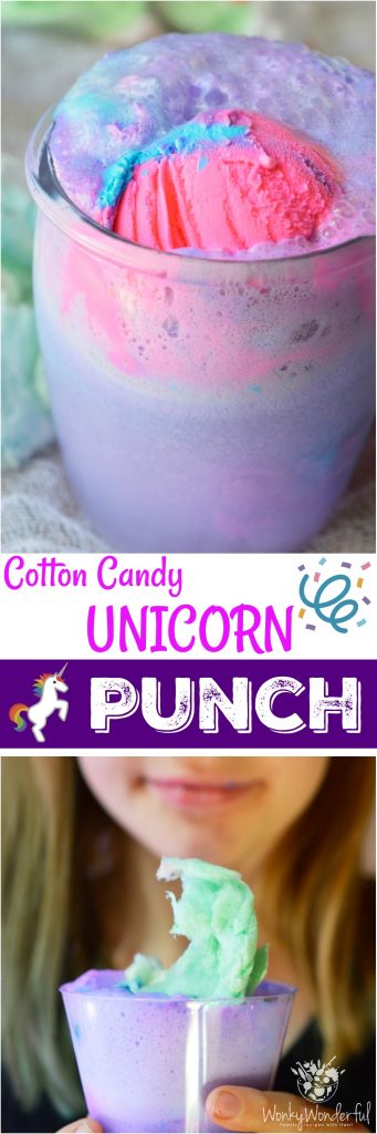 Get the party started with this Cotton Candy Unicorn Party Punch and Unicorn Ice Cream Cake! The punch recipe is made simply with 2 ingredients and the ice cream cake takes just minutes to decorate. The kids will love this fun and colorful drink!