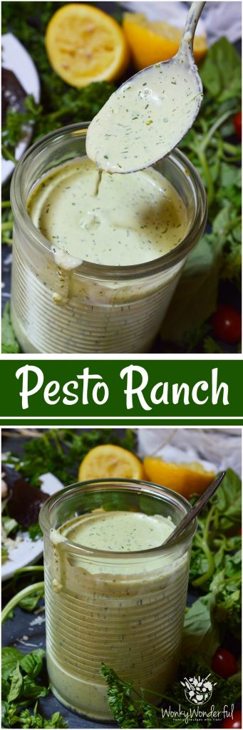 Homemade salad dressings are simple yet so much more flavorful than store bought. This Pesto Ranch Dressing Recipe is no exception. Bright basil pesto flavors blended with buttermilk ranch. This is perfect on salads or served as a pizza dip!