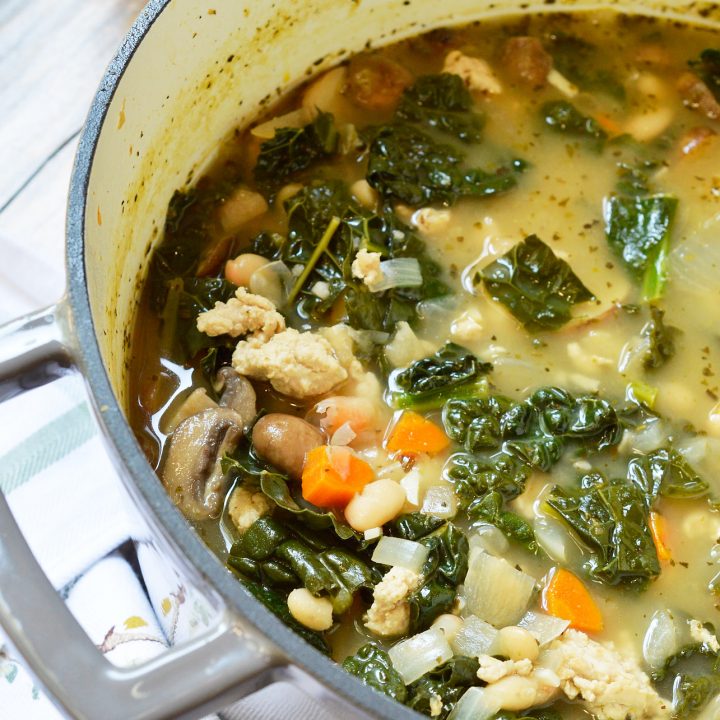 chunky soup in grey soup pot