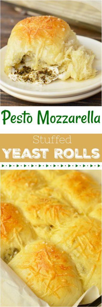 These Pesto Mozzarella Stuffed Dinner Rolls are not only great for a holiday recipe, they are fantastic year round! You can't go wrong with fresh mozzarella and flavorful basil pesto tucked inside these super soft yeast rolls!