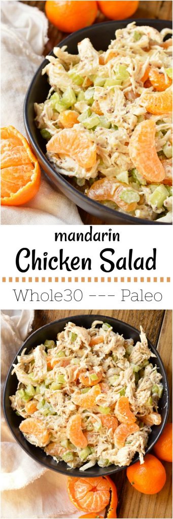 Take a break from boring old chicken salad and make this Mandarin Orange Chicken Salad Recipe. The tangy dijon mustard and sweet mandarin oranges take this chicken salad to the next level! With just 5 ingredients this makes a great nutritious lunch or dinner and can be made into a Whole30 compliant recipe. #whole30recipes #paleorecipes #chickensaladrecipe #orangechicken