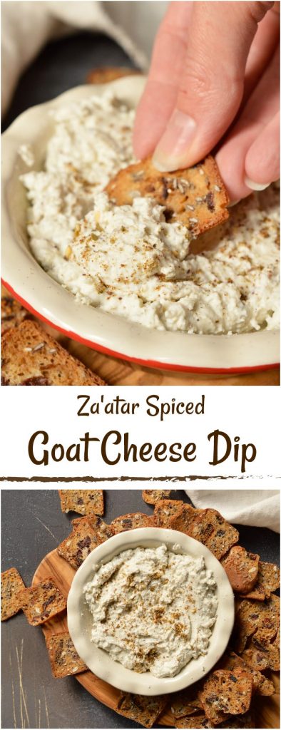 Looking for a unique appetizer to serve to guests? This Za'atar spiced Goat Cheese Dip Recipe is just 3 ingredients and crazy delicious! Great for holiday menus, game day snacks or potlucks. #appetizer #diprecipe #goatcheese