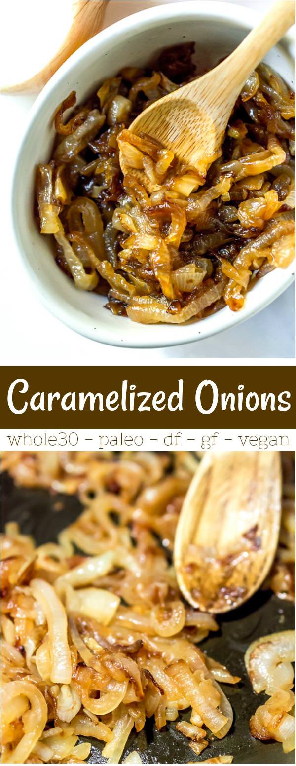 collage photo of caramelized onions recipe