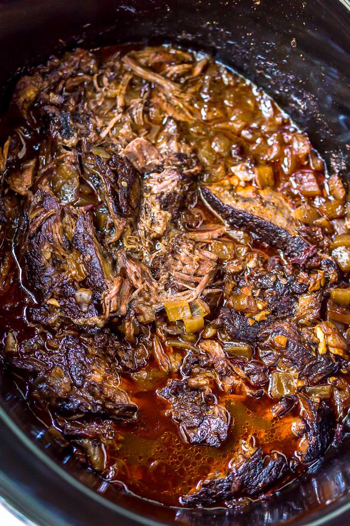 cooked meat in slow cooker