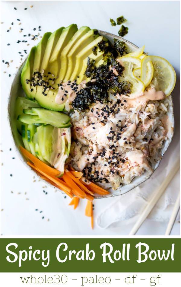 close up photo of spicy crab sushi bowl