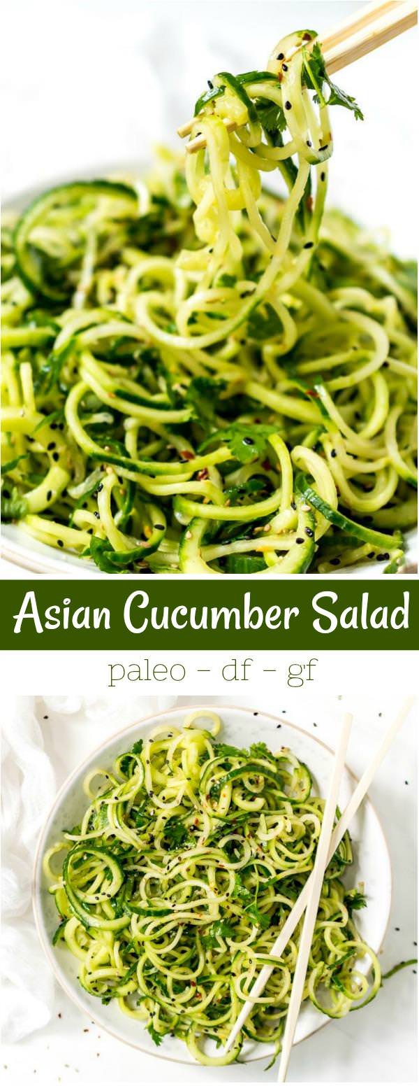 collage photos of asian cucumber salad recipe