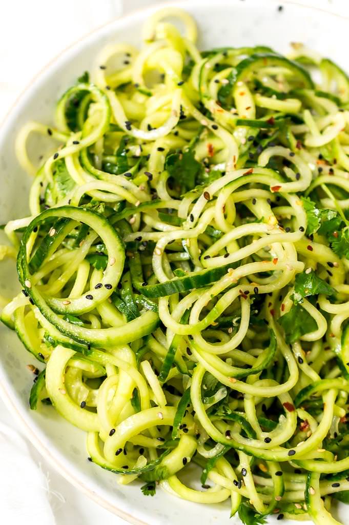 close up photo of asian cucumber salad recipe