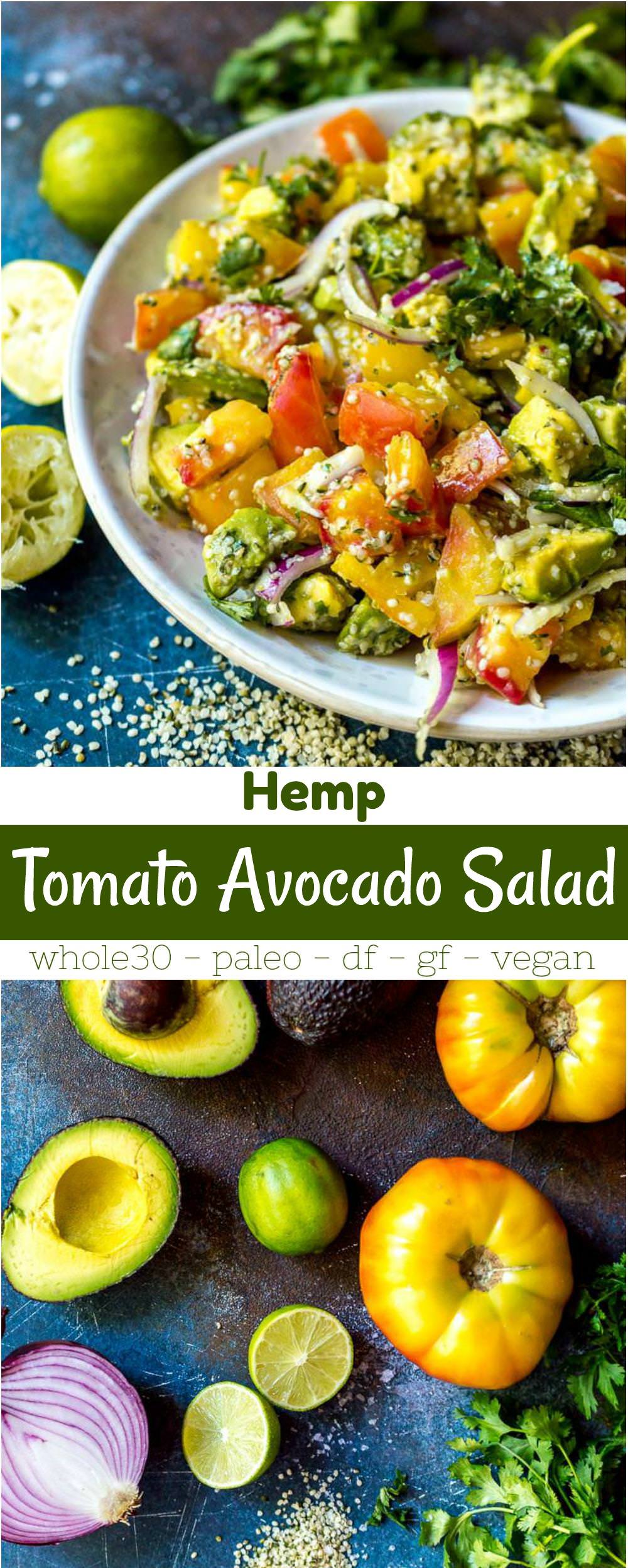 If you want a fresh summer salad give this Avocado Tomato Salad Recipe a try! Made with heirloom tomatoes, buttery avocado, cilantro, lime and hemp seeds for added nutrients. This recipe is Whole30 compliant, Paleo, Dairy Free, Gluten Free and Vegan. #paleorecipes #veganrecipes #tomatosalad #glutenfreerecipes If you want a fresh summer salad give this Avocado Tomato Salad Recipe a try! Made with heirloom tomatoes, buttery avocado, cilantro, lime and hemp seeds for added nutrients. This recipe is Whole30 compliant, Paleo, Dairy Free, Gluten Free and Vegan. #paleorecipes #veganrecipes #tomatosalad #glutenfreerecipes