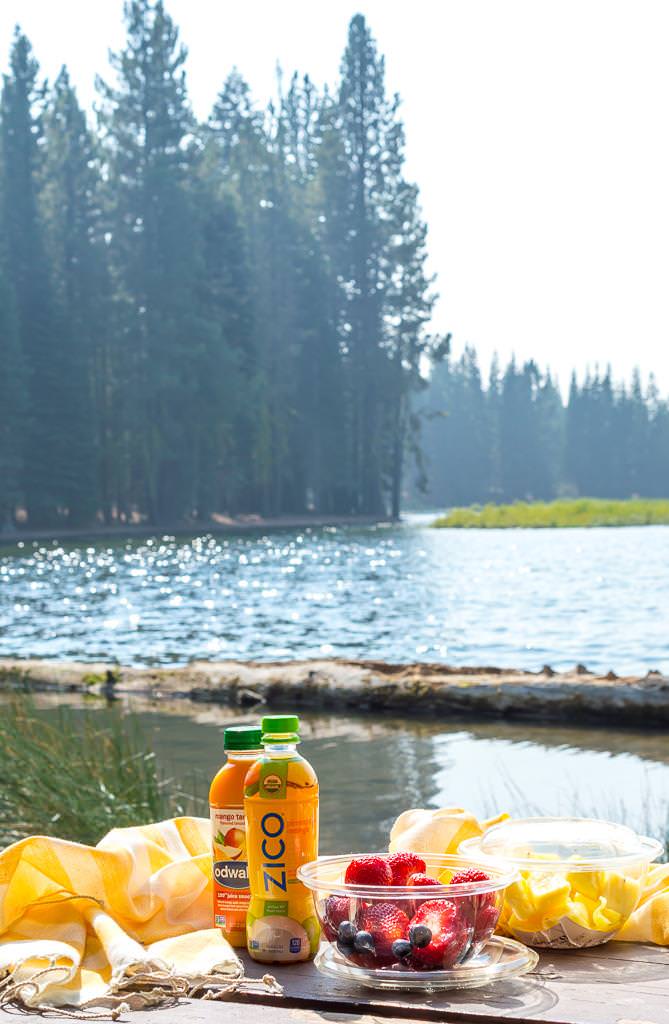 a lakeside picnic with zico odwalla and fresh cut fruit