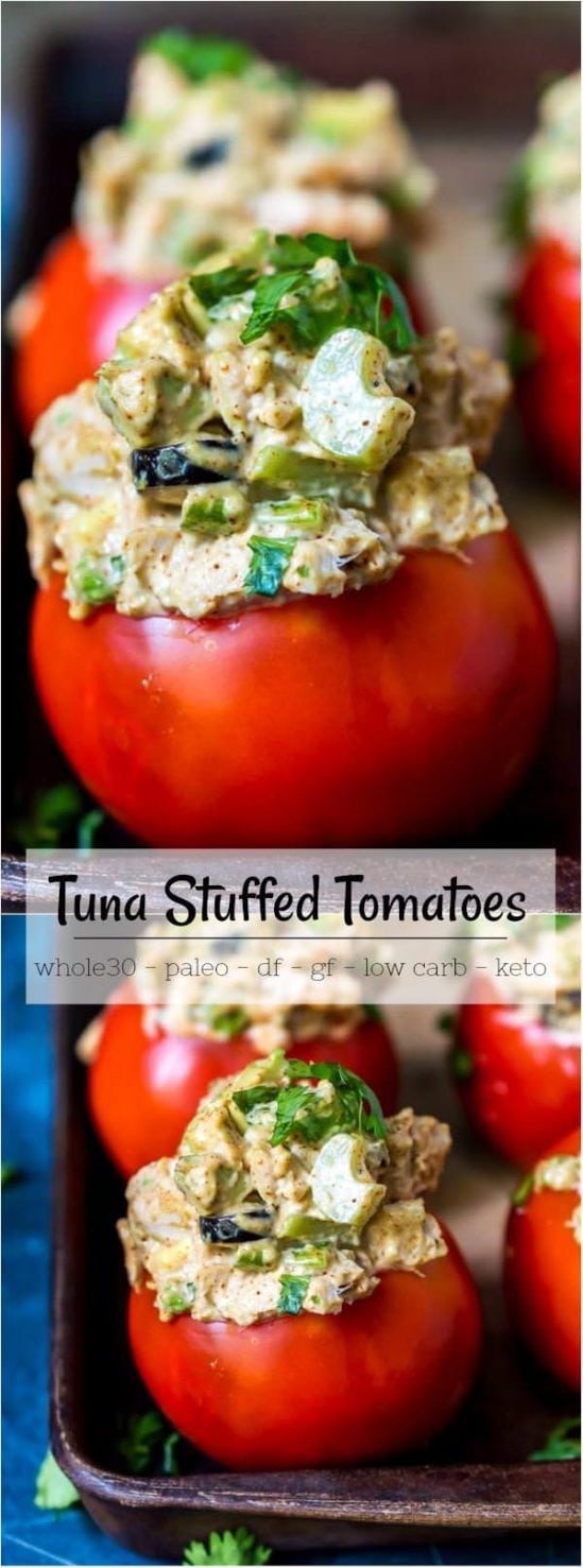 Taco Tuna Stuffed Tomatoes - low carb entrees - low carb foods - low carb supper - low carb yummy - low carb recipes - no bake recipes - stuff tomatoes recipes - tuna recipe - tuna recipes - tuna whole30 - whole30 tuna - healthy tuna - tuna salad recipe - tuna avocado recipes - keto paleo recipes - whole30 keto #ketorecipes #tunasalad #lowcarbrecipes taco tuna stuffed tomatoes