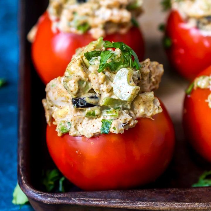 taco tuna stuffed tomatoes topped with fresh cilantro