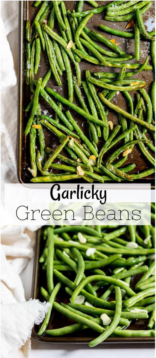 roasted fresh green beans with sliced garlic