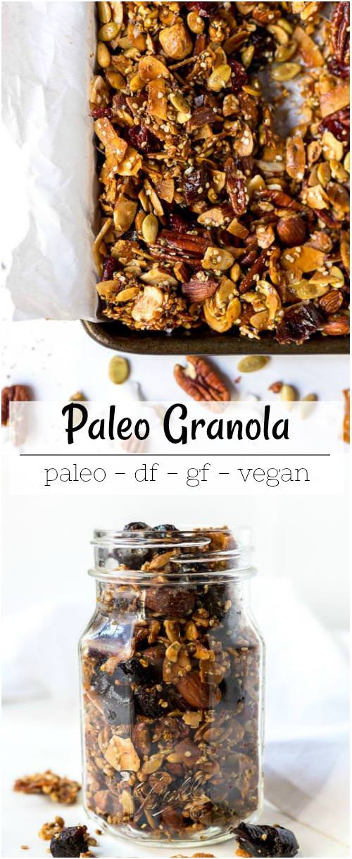 Vegan Paleo Granola Recipe - granola recipe - grainless granola - healthy granola - homemade granola - nut granola - baked granola - granola paleo - homemade granola healthy - paleo granola - breakfast granola - fall granola recipe - granola recipe vegan - how to make granola recipes - vegan granola vegan paleo granola recipe photo collage