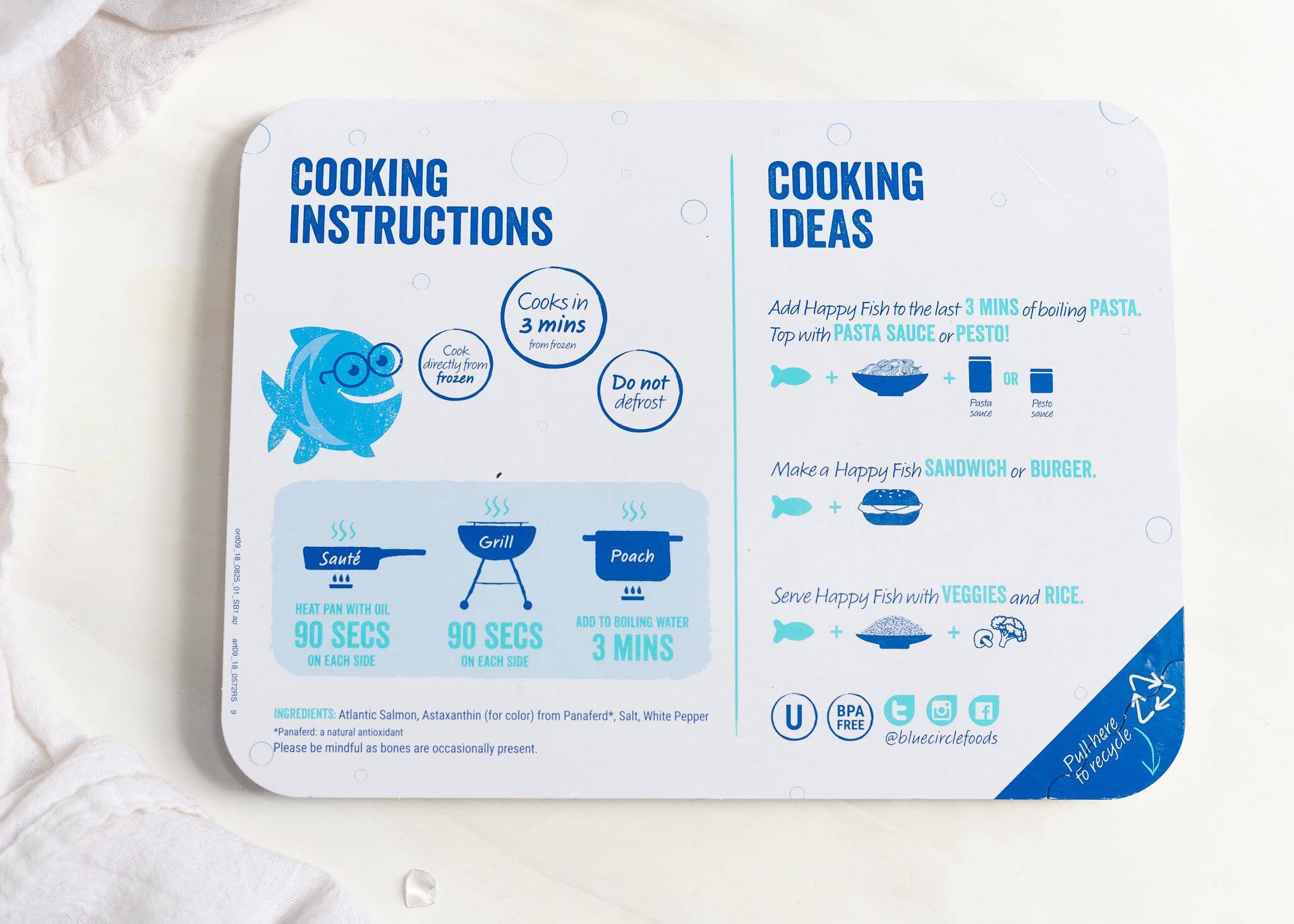 backside of the package of Happy Fish salmon patties