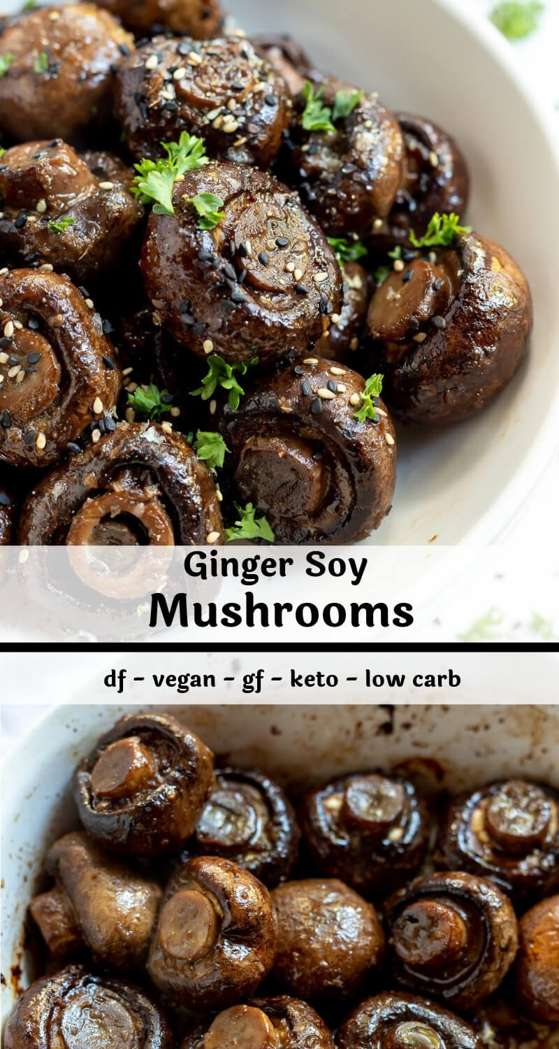 soy ginger roasted mushrooms recipe photo collage