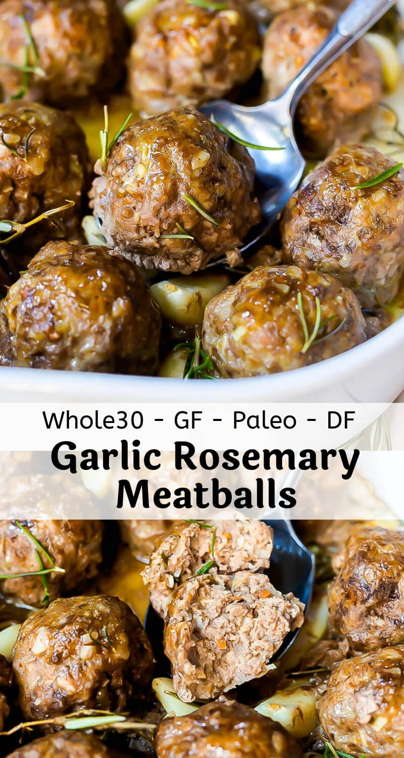 garlic rosemary whole 30 meatballs recipe photo collage