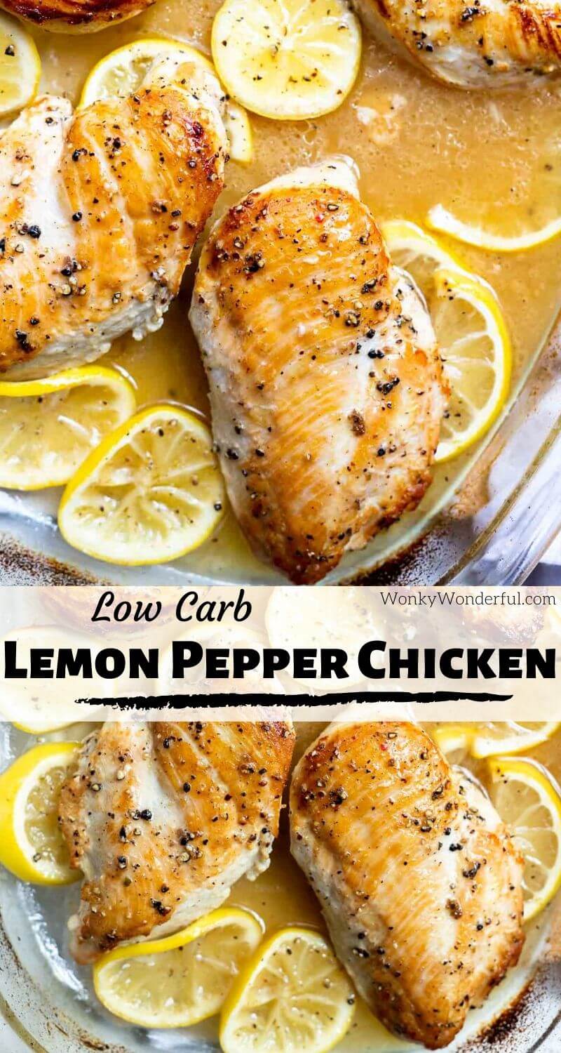 This Baked Lemon Pepper Chicken Recipe is a great weeknight dinner idea. A flavorful chicken dinner that goes well with rice, pasta, vegetables or salad. This recipe is gluten free, dairy free, Paleo, Whole 30 and Keto low carb. #lowcarbrecipes #ketorecipes #chickenrecipes #weeknightmeals #paleorecipes #whole30recipes #chickendinnerrecipes #lemonpepperchicken