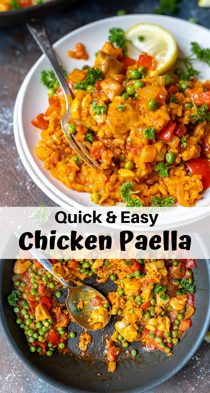 easy chicken paella recipe photo collage