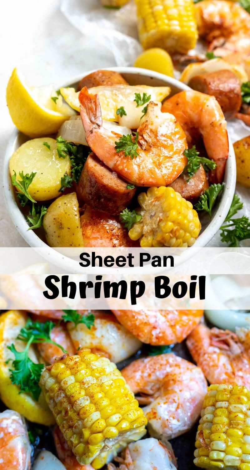 sheet pan shrimp boil recipe photo collage