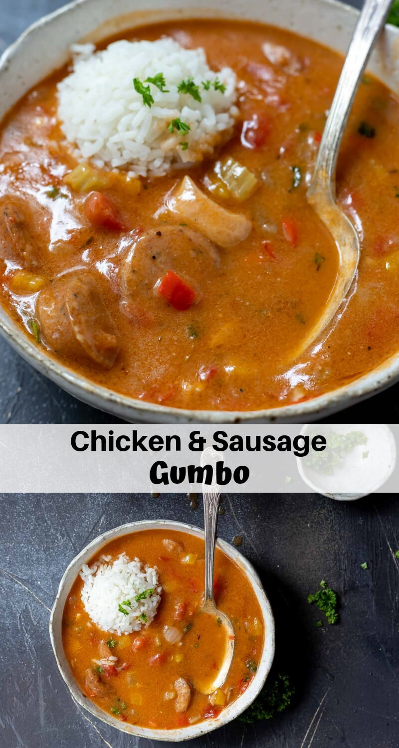 chicken and sausage gumbo recipe photo collage