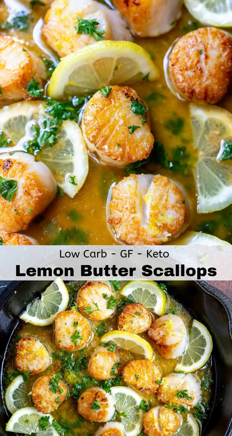 lemon butter pan seared scallops recipe photo collage