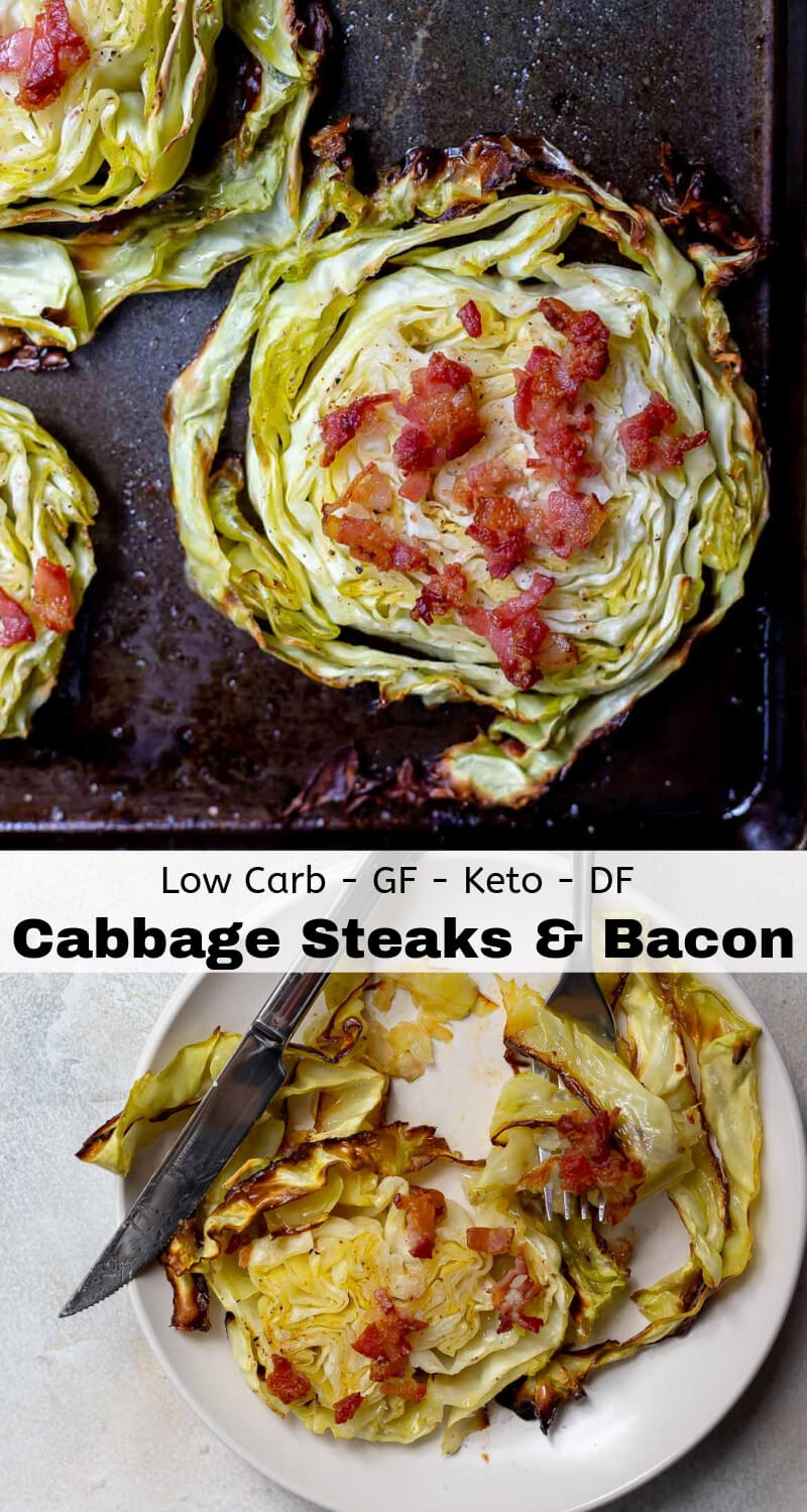 roasted cabbage steaks with bacon recipe photo collage