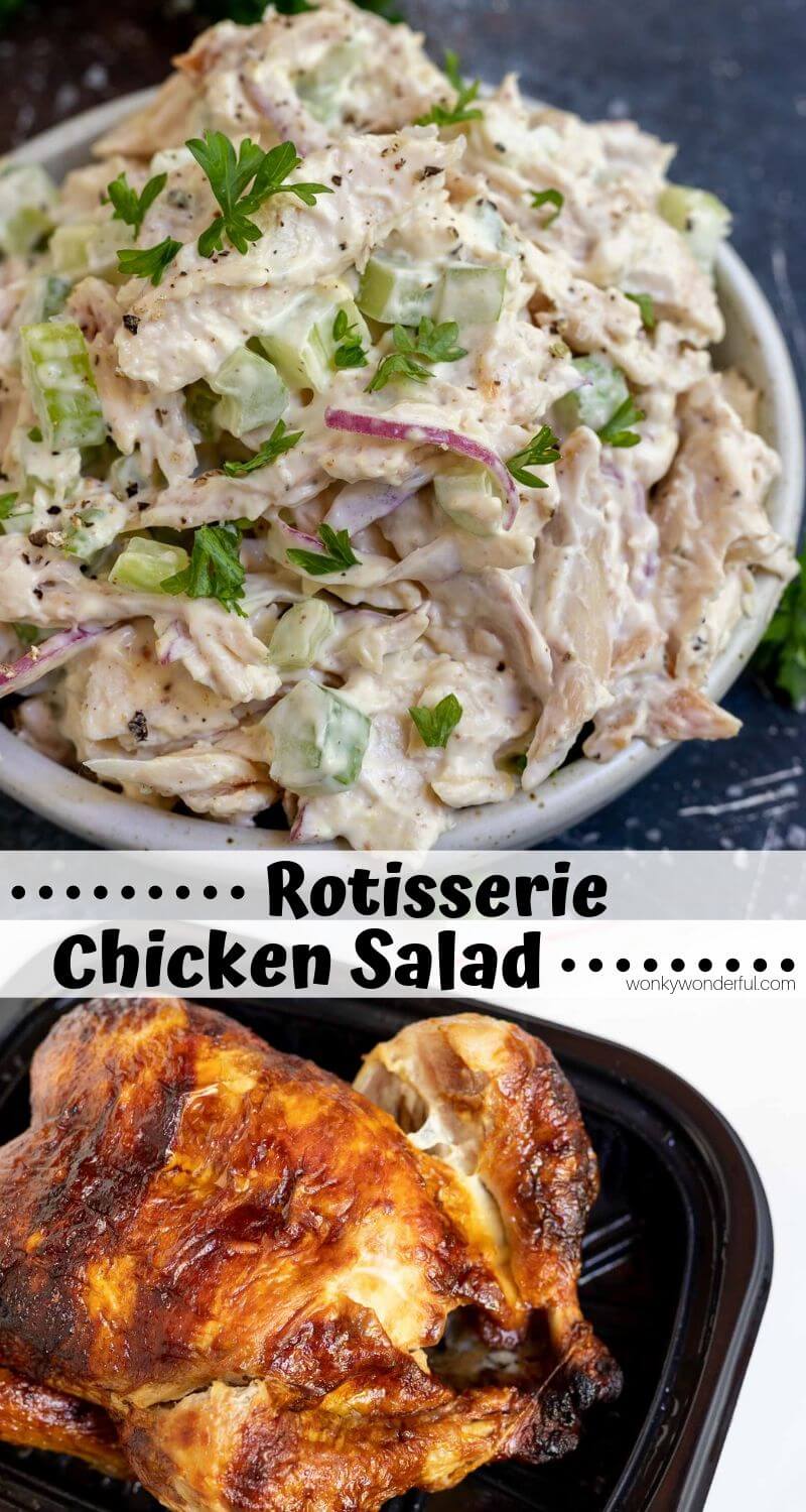 Need a super easy lunch or dinner? This Rotisserie Chicken Salad Recipe is quick, simple and nutritious. We are making traditional chicken salad using store bought rotisserie chicken. #chickensaladrecipes #chickensalad #mealprepideas #healthyrecipes
