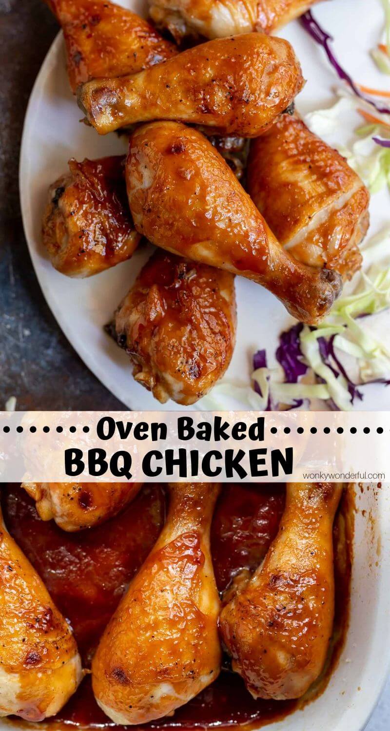 This Baked Bbq Chicken Legs Recipe is a great way to enjoy barbecue chicken without turning on the grill. Chicken drumsticks slathered with bbq sauce and oven baked to perfection is an easy, delicious summertime meal. #bbqchicken #bbqchickenrecipes #bakedchickenrecipes #barbecuechicken #chickendrumsticks #chickenlegs
