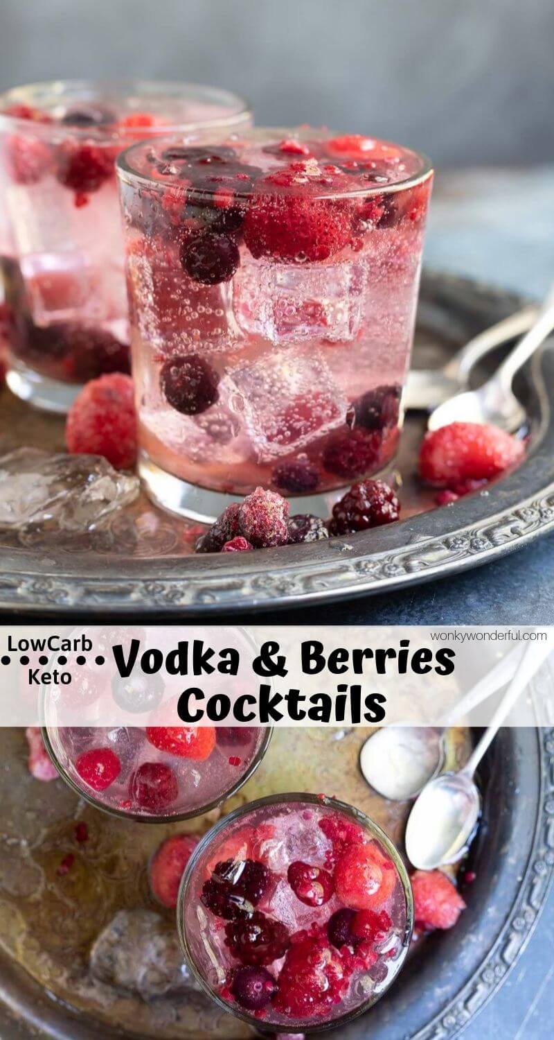 Need an adult beverage without all the sugar? This Low Carb Cocktail with Vodka and Berries is beyond easy to make and is Keto-friendly. A fizzy alcohol drink recipe that everybody can enjoy! #ketodrinks #ketococktails #lowcarbdrinks #lowcarbcocktails #ketorecipes #lowcarbrecipes #cocktailrecipes #drinkrecipes #vodkacocktails