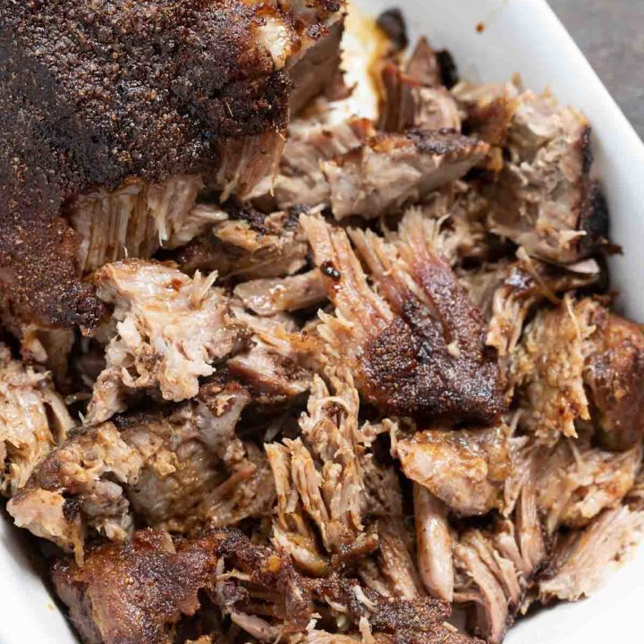 pulled pork roast in casserole dish