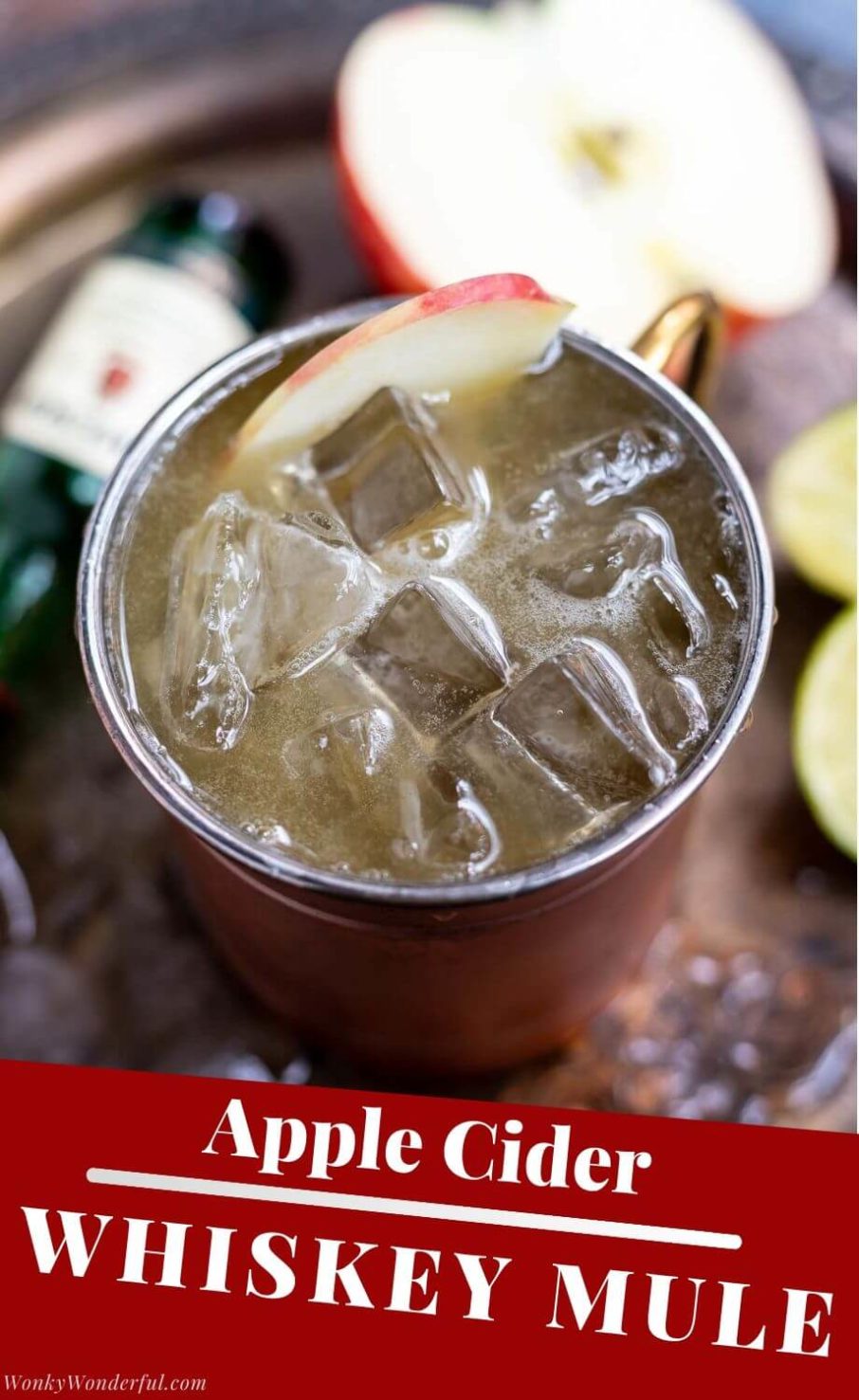 Cheers to the holidays with this Apple Cider Whiskey Mule Cocktail. This refreshing, seasonal Moscow Mule drink is super easy to make individually or in large batches for a crowd. #moscowmules #whiskeymules #whiskeycocktails #cocktails #cocktailrecipes #drinkrecipes #moscowmulerecipes