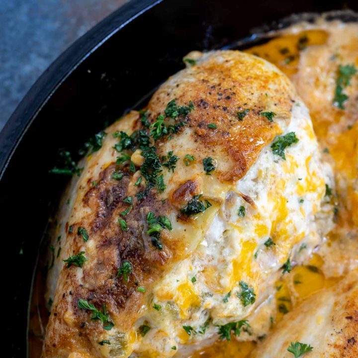 cheesy stuffed chicken breast browned on top