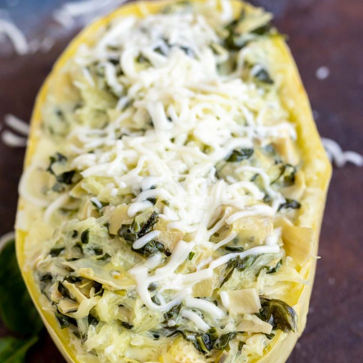 prepared spaghetti squash topped with shredded white cheese