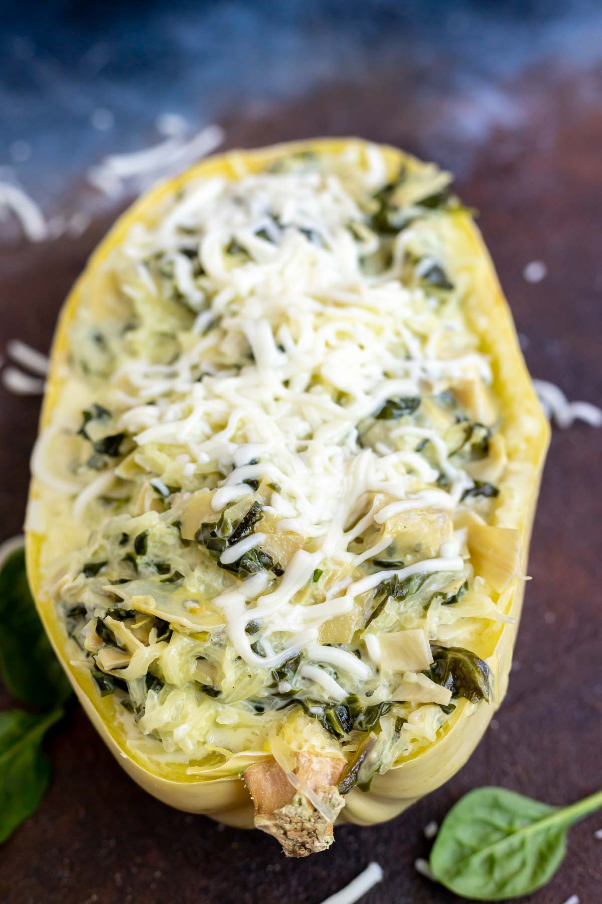 prepared spaghetti squash topped with shredded white cheese