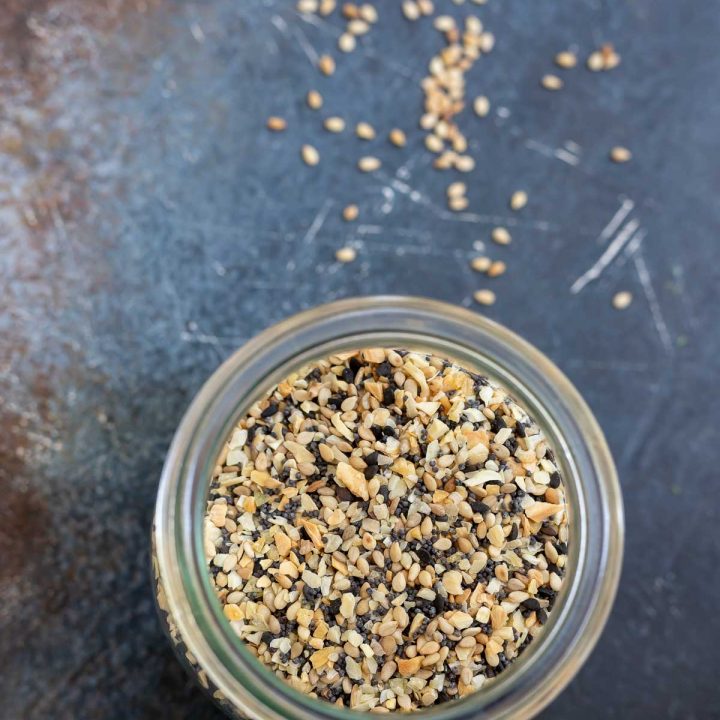top view of clear glass jar filled with seasoning