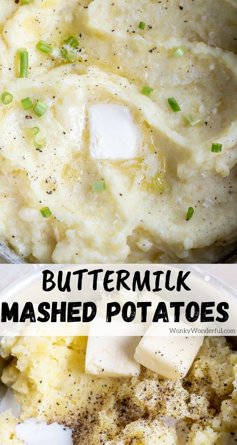buttermilk mashed potatoes pinnable image with title text