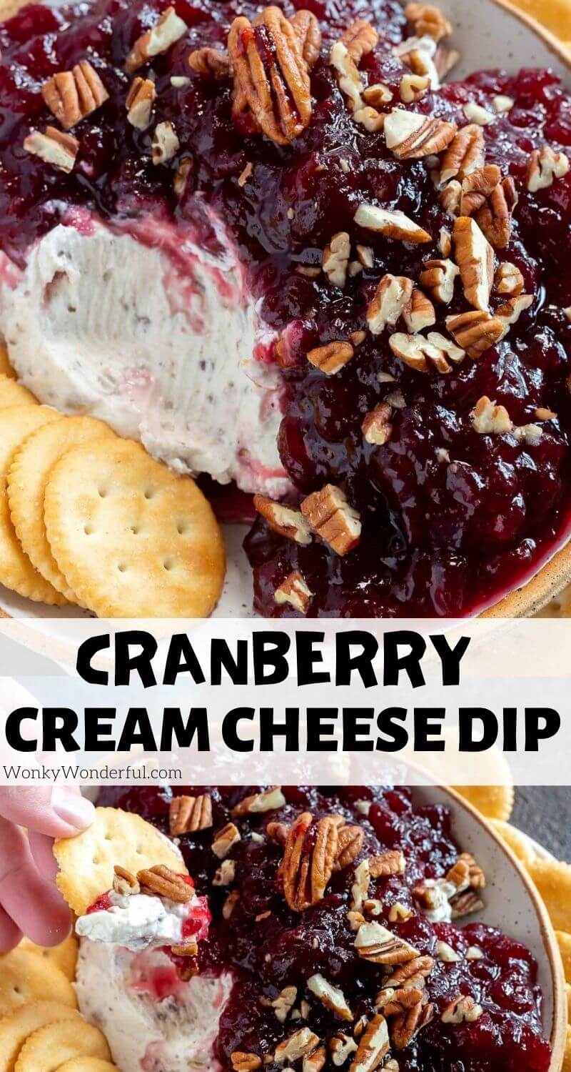 cranberry cream cheese dip pinnable image with title text