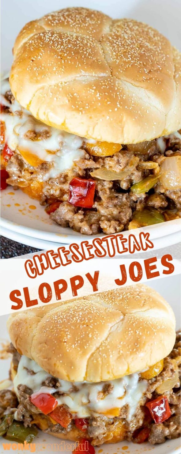 philly cheesesteak sloppy joes pinnable image