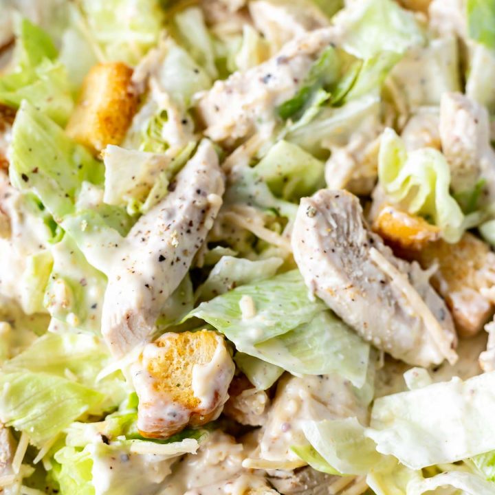 lettuce, chicken and croutons tossed in caesar dressing