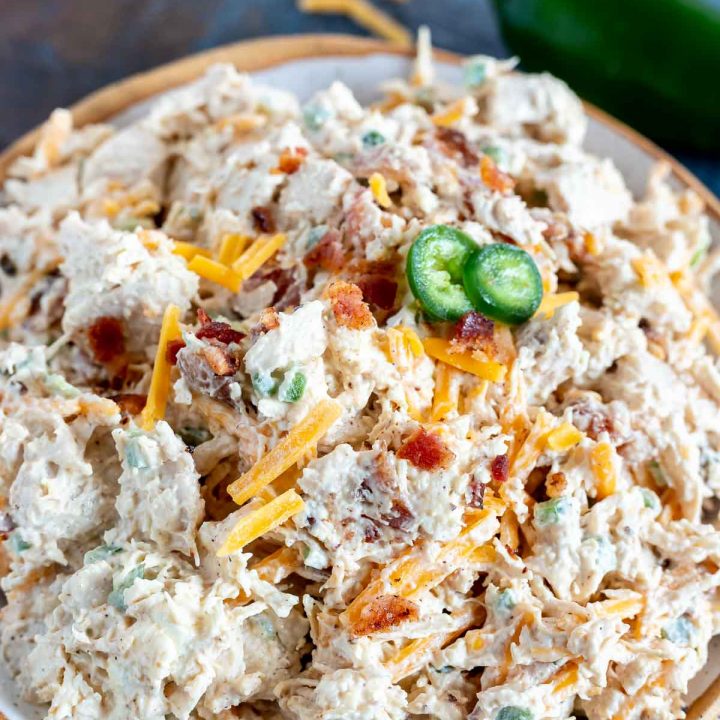 prepped chicken salad served in bowl