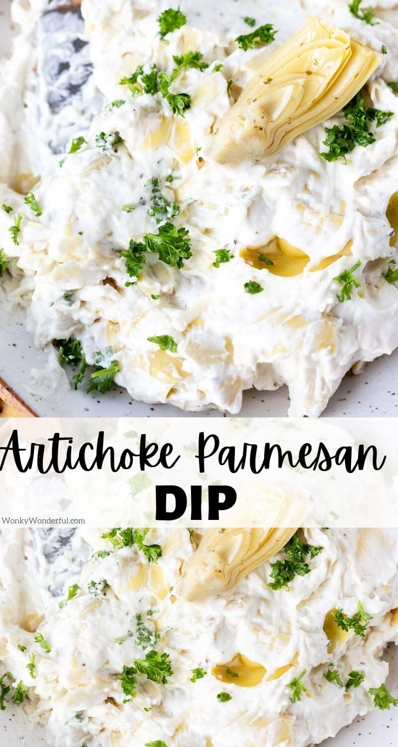 artichoke parmesan dip pinnable image with title text