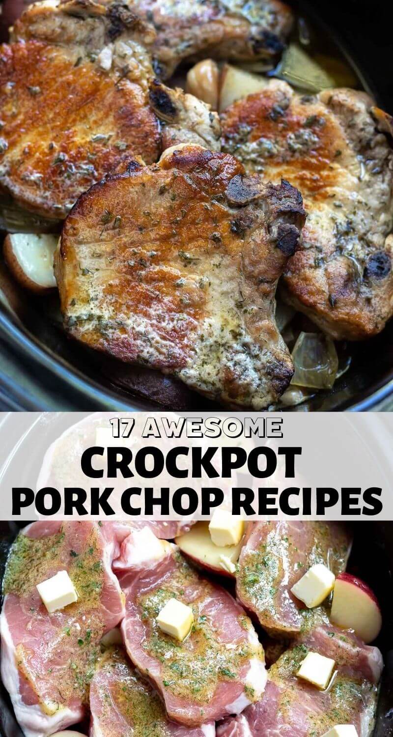 crockpot pork chop recipes pinnable image with title text