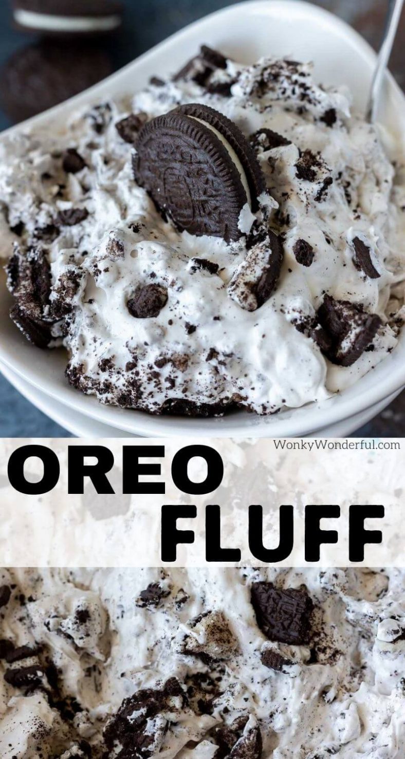 Oreo Fluff dessert pinnable image with title text