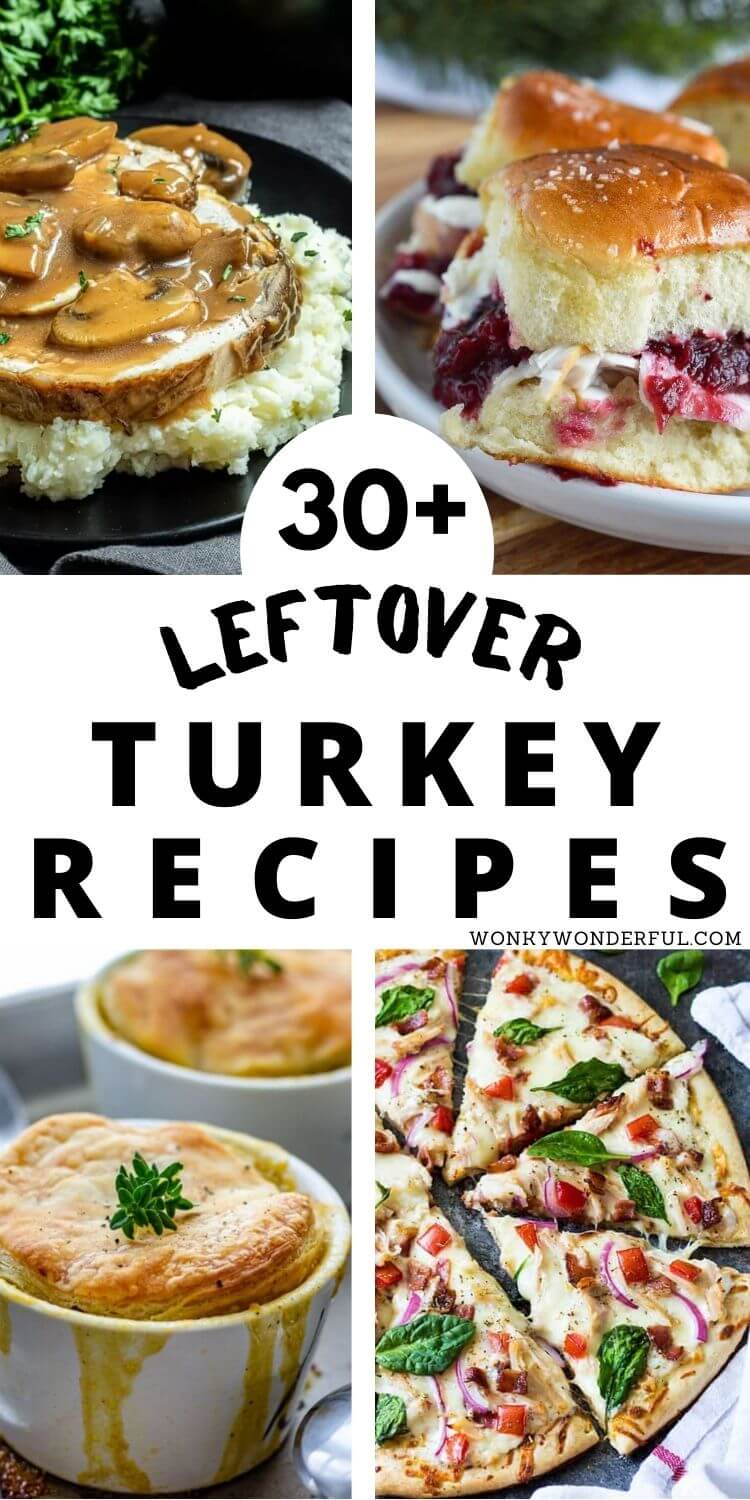 leftover turkey recipes pinnable image collage with title text