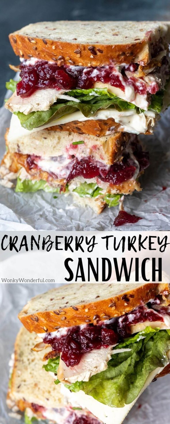 cranberry turkey sandwich pinnable image with title text